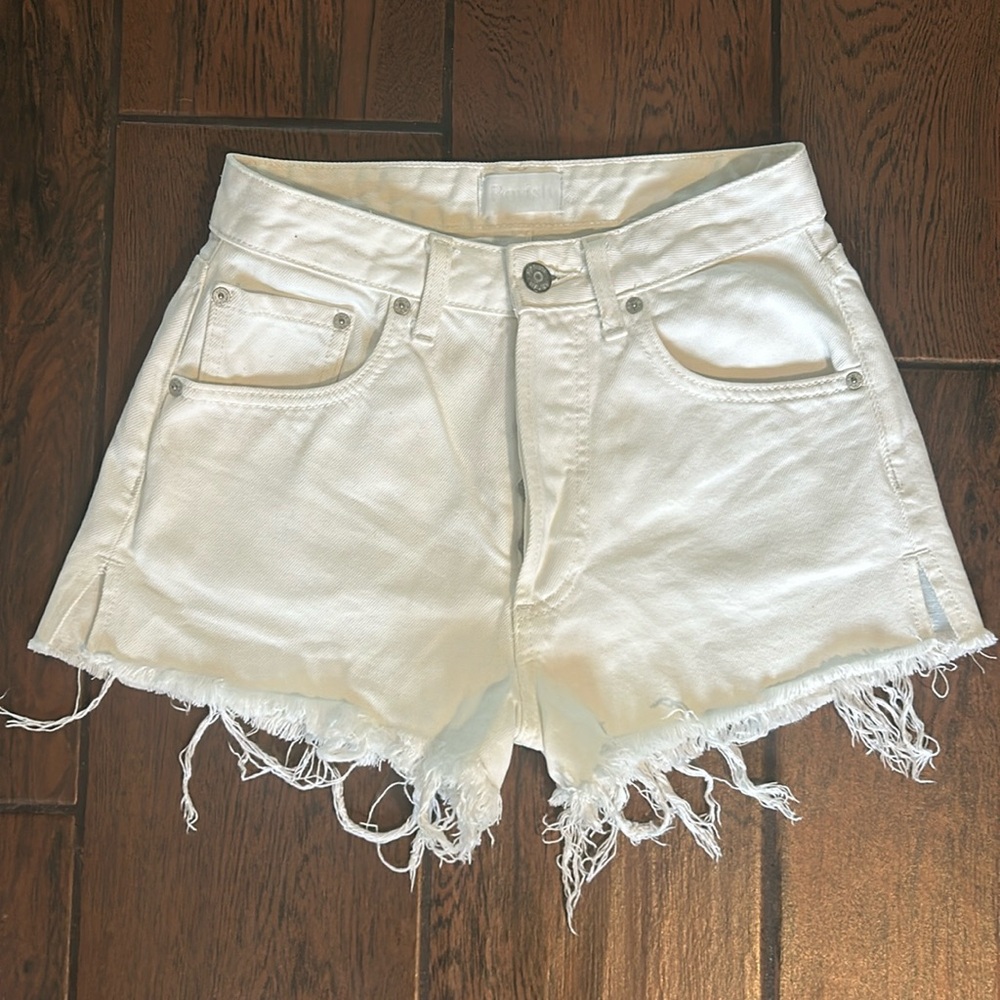 Boyish white denim button fly shorts